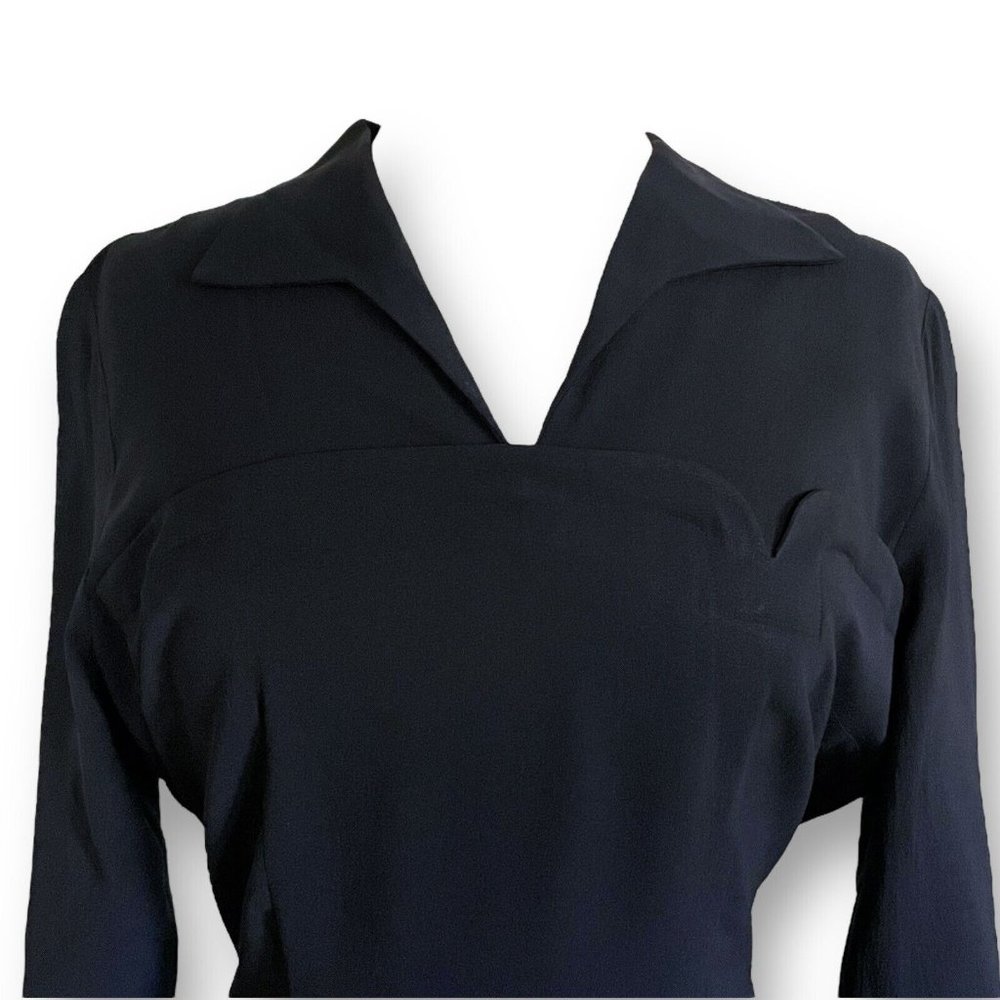 Vintage 40s Womens Dress Volup 32" Waist Black Rayon Femme Fatale Vamp Witchcore - Picture 5 of 16